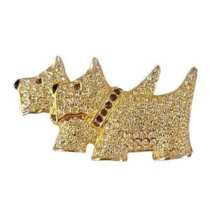 Napier Gold-Tone Pavé Clear Rhinestone Scottie Dogs Brooch Pin, Signed K538